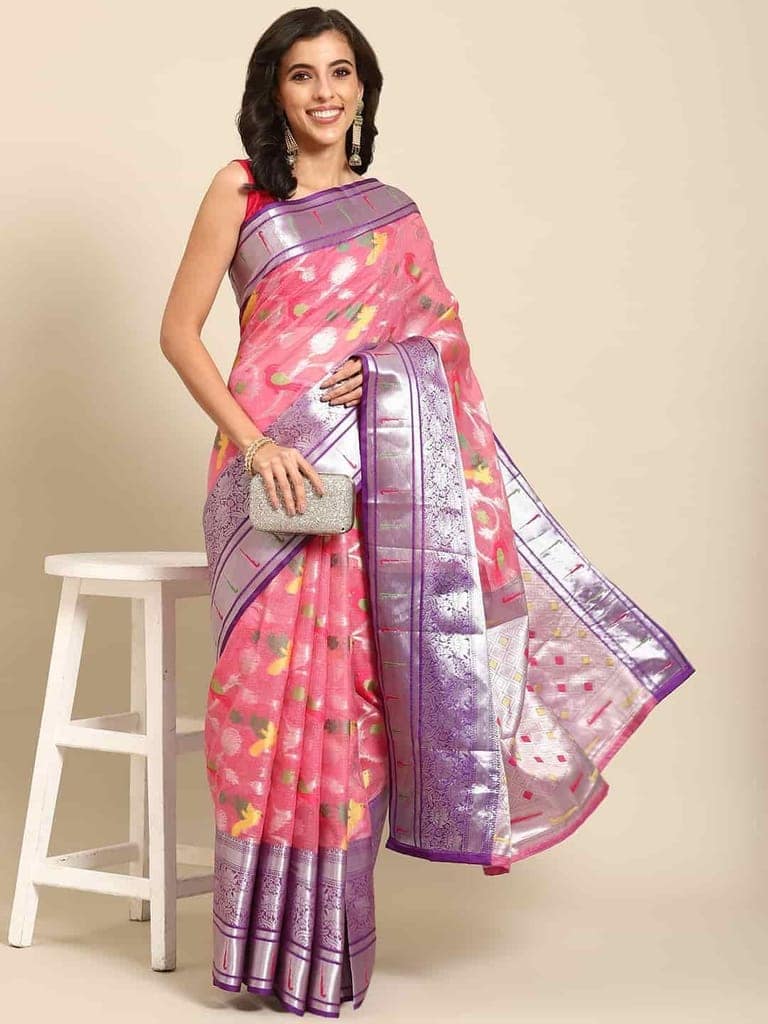 Women's Brocade Soft Silk Zari Woven Saree With Unstiched Blouse Piece view 2