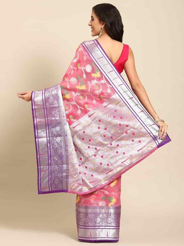 Women's Brocade Soft Silk Zari Woven Saree With Unstiched Blouse Piece view 3