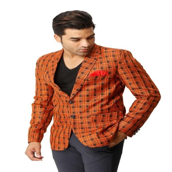 Men's Dashing Little Check Blazer Orange
