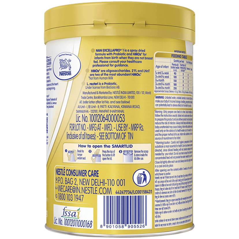 Nestle Nan Excellapro Infant Formula Powder With Probiotic & Hmos - For Upto 6 Months, Stage 1, 400 G Tin Pack view 2