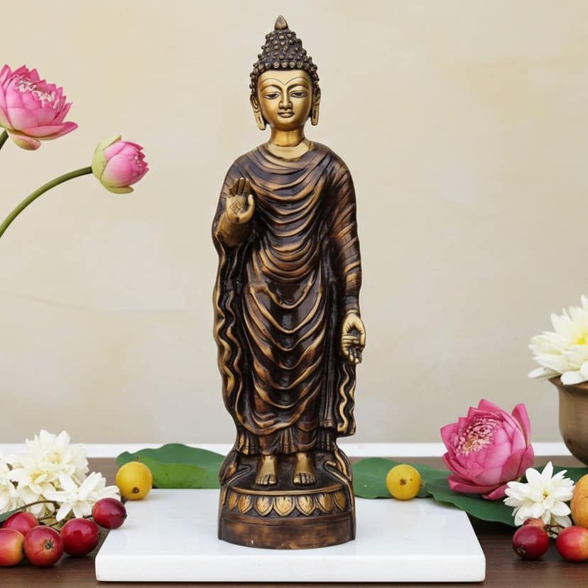 Brass Standing Buddha Decorative Statue - Premium Home Decor, Height : 25 Inch (BSMAS723 A)