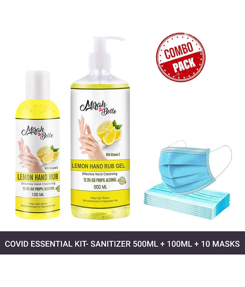 Mirah Belle - Lemon Hand Sanitizer Gel 500 mL+100ml Gel Sanitizer & 10 Masks