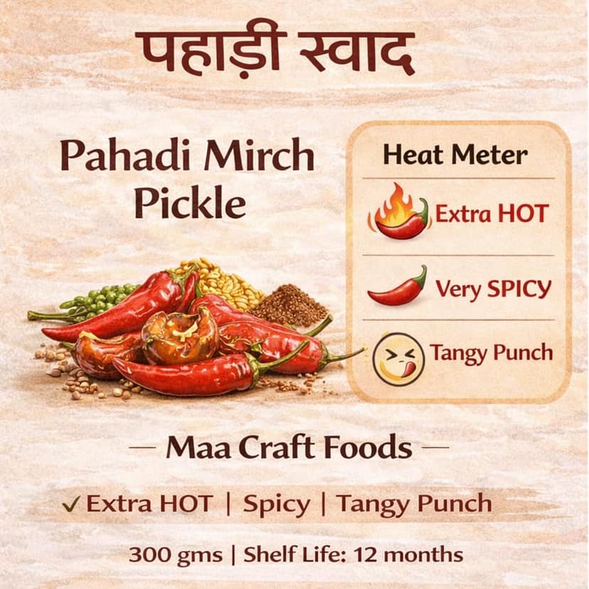 Maa Craft Pahadi Mirch Pickle (Hot & Sweet) | Himachali Chilli Pickle | Traditional Indian Achaar | Himalayan Crafted | Spicy & Sweet | No Artificial Flavours | 300g view 5