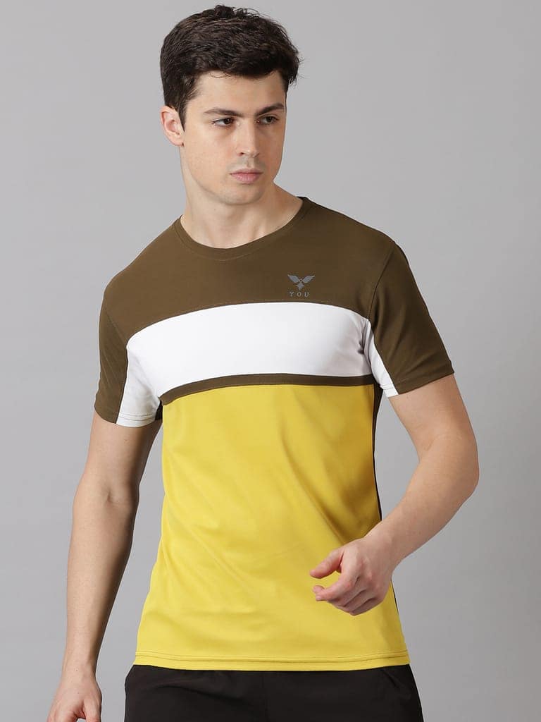 Polyester Olive & Yellow Round Neck