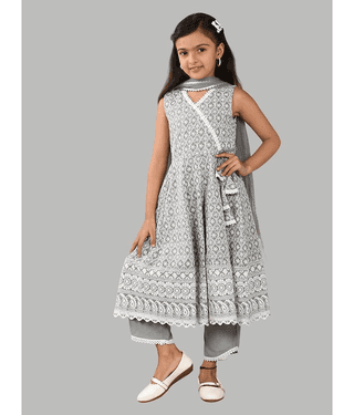 HLGARMENTS Girls Cotton Anarkali Suit Set ( Pack of 3 , Sky Blue )