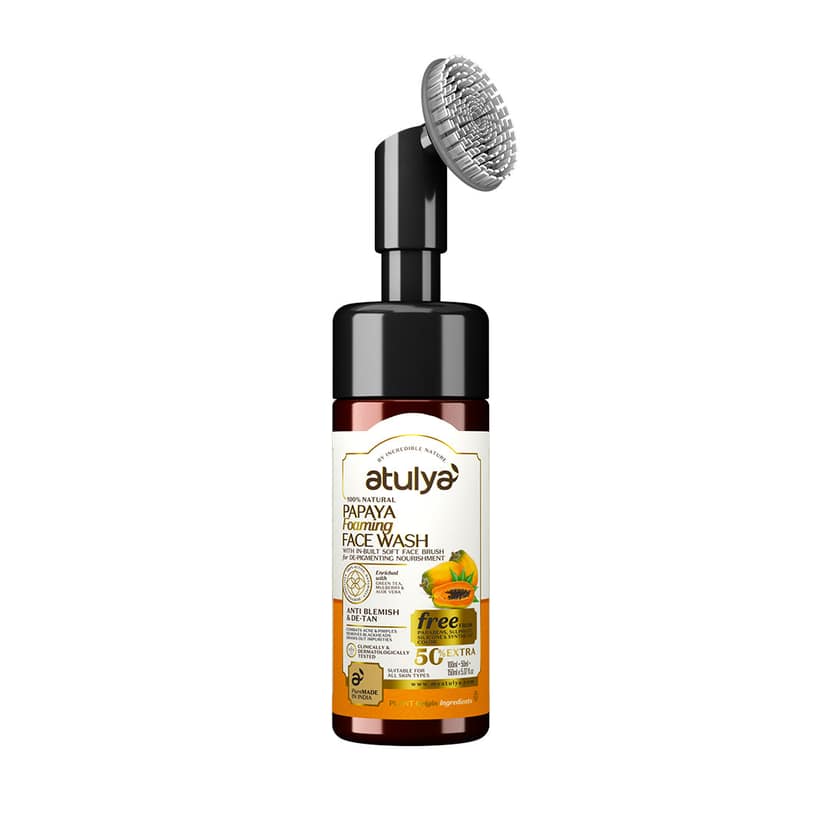 Atulya Papaya Foaming Face Wash with Built-In Silicone Brush | De-tan - 150ml