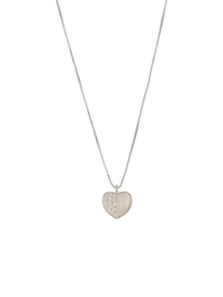 925 Sterling Silver Rhodium Plated Heart Enamelled & Zircon Studded Pendant Necklace & Chain view 5