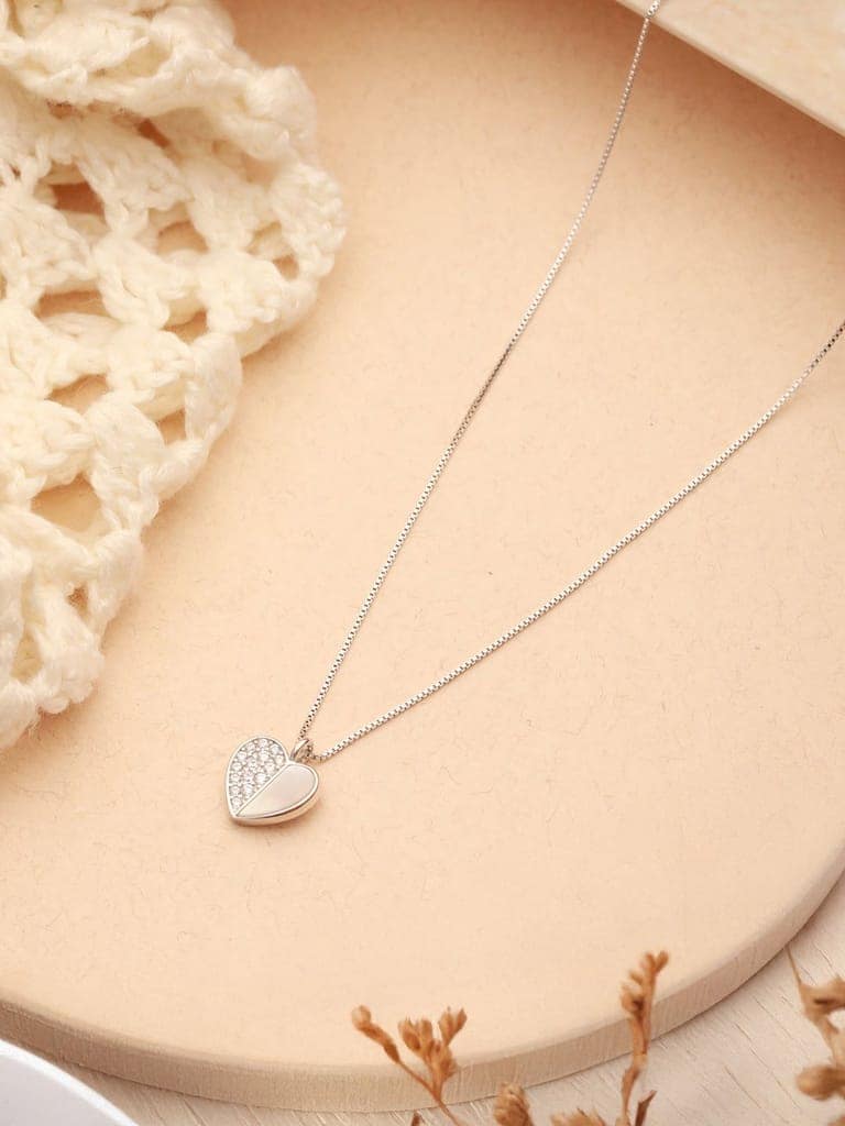 925 Sterling Silver Rhodium Plated Heart Enamelled & Zircon Studded Pendant Necklace & Chain view 6