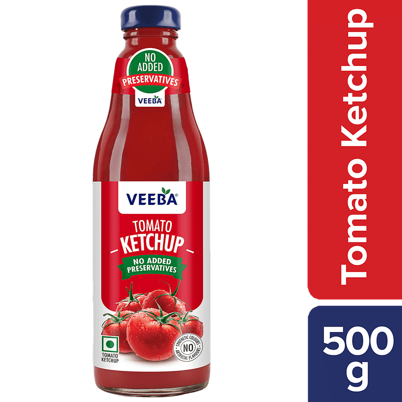Veeba Tomato Ketchup - No Added Preservatives, 500 G Glass Jar