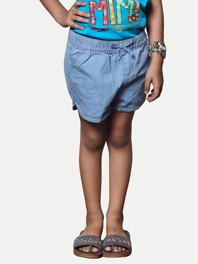 Teen Girls Light Blue Washed Denim Shorts view 2
