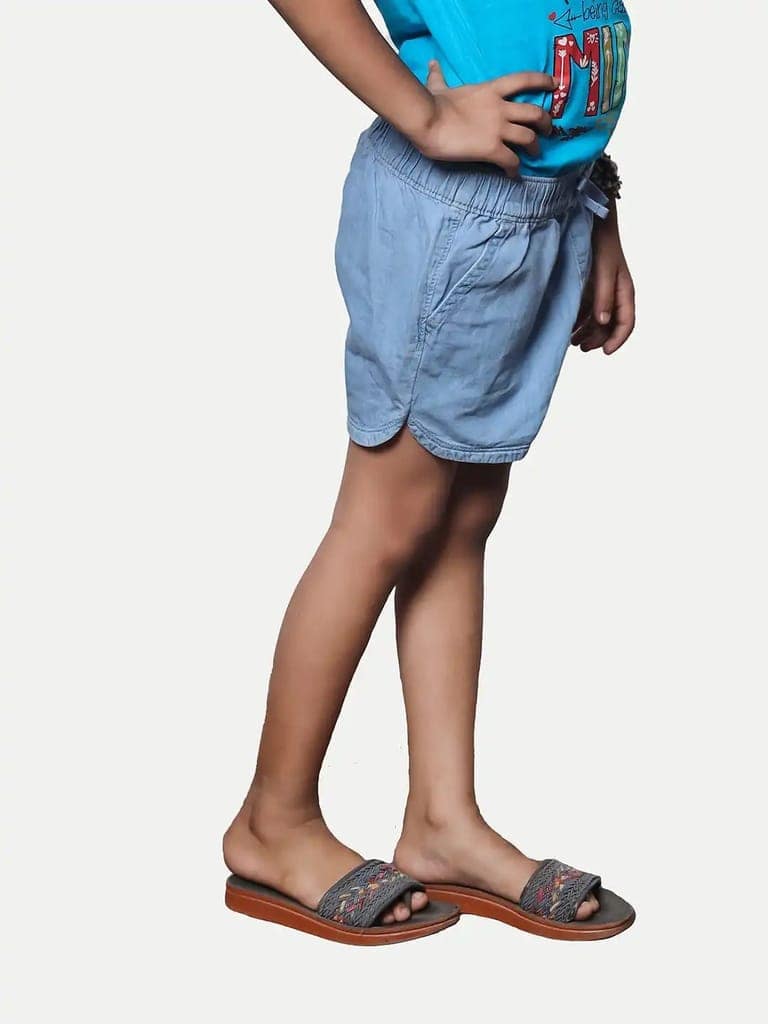 Teen Girls Light Blue Washed Denim Shorts view 3