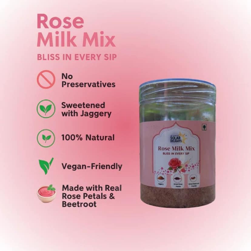 DR. RENGA'S SOLAR DELIGHTS Vegan Rose Milk Powder | 100% Dairy Free (No Milk Solids) | Instant Mix for Milkshakes & Lattes | Jaggery Sweetened | 200g view 4