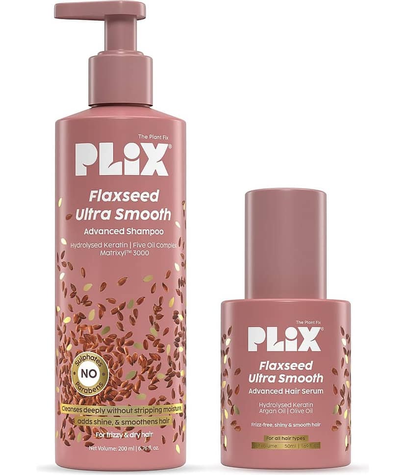 The Plant Fix Plix Flaxseed Ultrasmooth Advanced Shampoo & Anti-Frizz Serum Combo, Controls Frizz (2 Items in the set)
