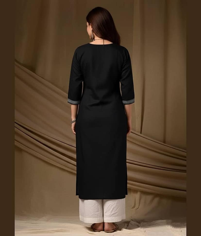 anushansa Women Viscose Rayon Embroidered Straight Kurti ( Black ) view 2