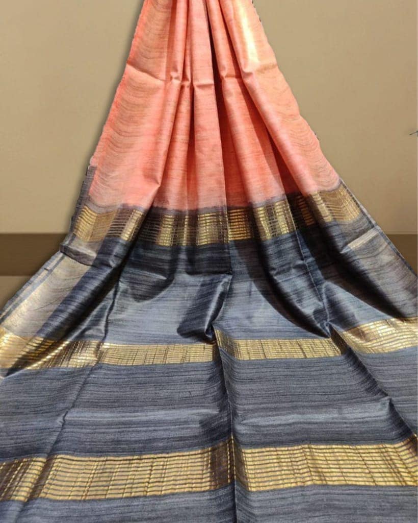 Silkmark Certified Gichcha Tussar Handloom Hand Dyed Pink Saree with Blouse-6955