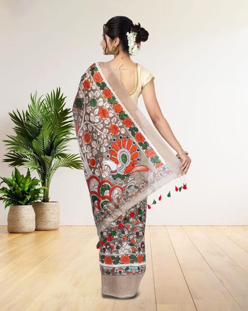 Moonga Tussar Silk Saree Dim Grey Color with Digital Print and running blouse-2875 view 3