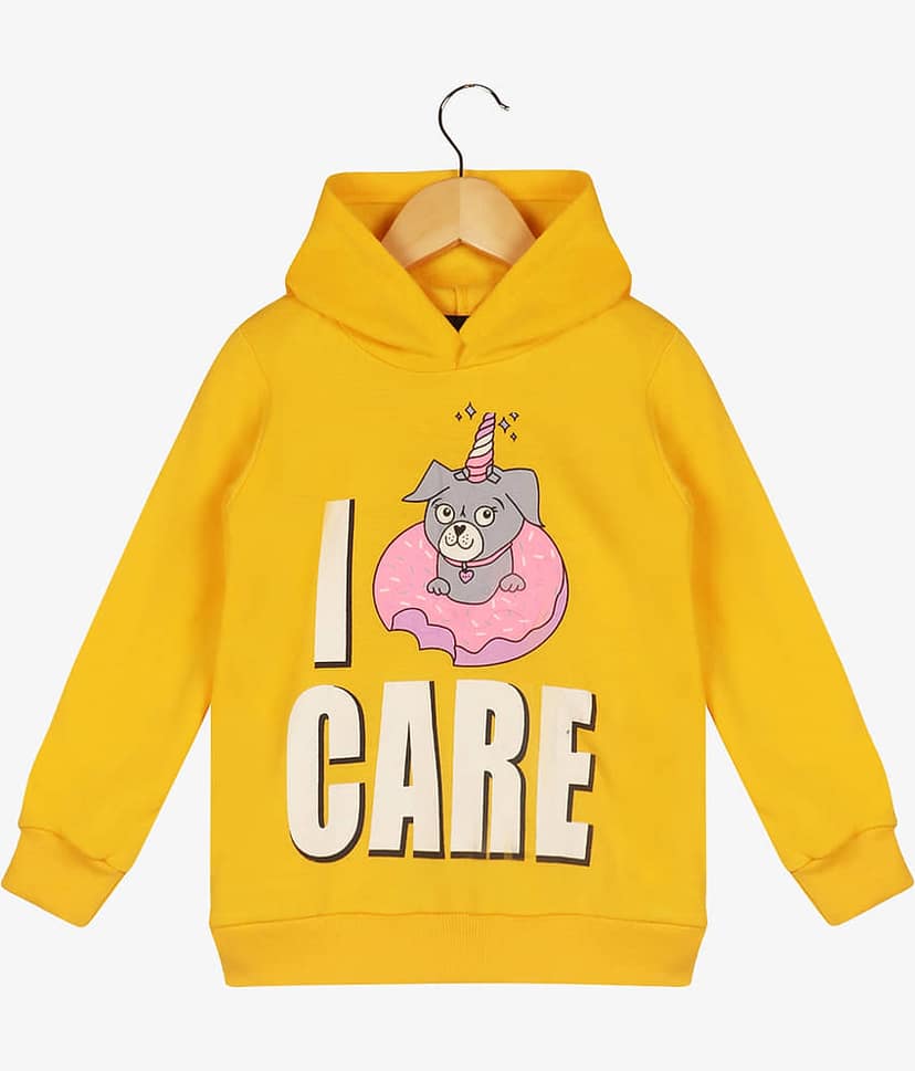 Lazy Shark Girls Printed Yellow Sweatshirts