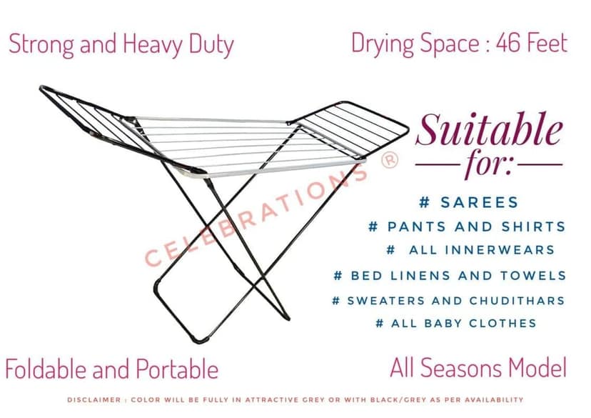 CELEBRATIONS Steel Cloth Drying Stand (Grey) view 2