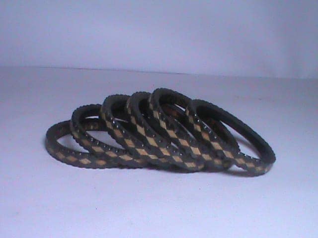 Black and Brown Beaded Chunky Bangle Bracelet Set of 6 view 4