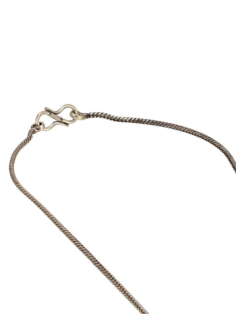 Oxidised Silver Toned Emerald Green & white Stone Studded Floral Minimal Pendant Chain Jewellery Set view 10