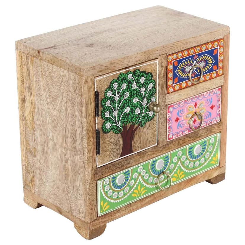 Wood To Cart® 4 Drawer Hand Painted Rajasthani Style Embossed Wooden Box/Almirah view 2