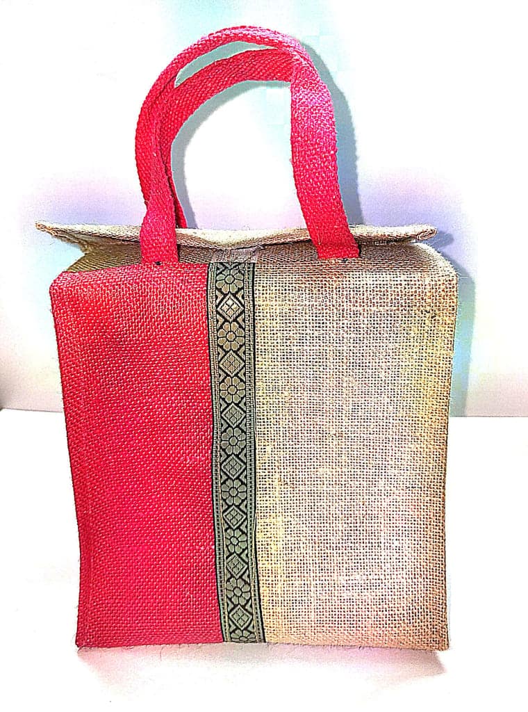 Jute Lunch Bag with Red Trim