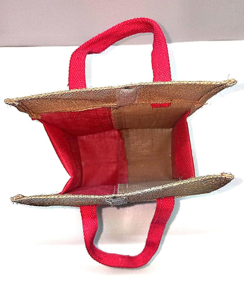 Jute Lunch Bag with Red Trim view 3