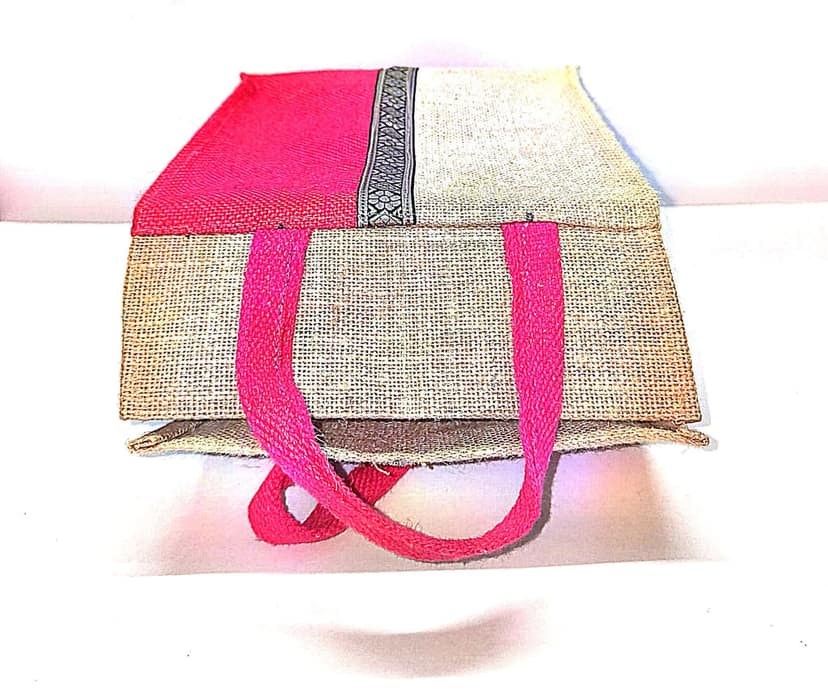 Jute Lunch Bag with Red Trim view 4