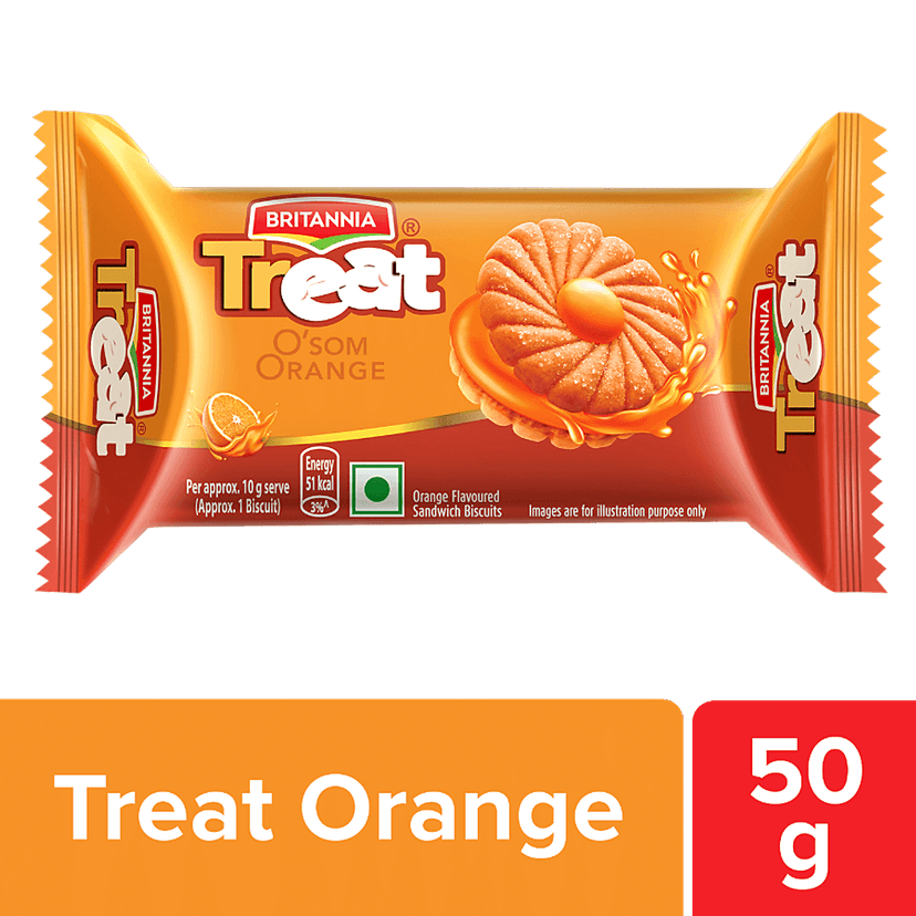 Britannia Treat O'som Orange Cream Biscuit - Ready To Eat, 50 G