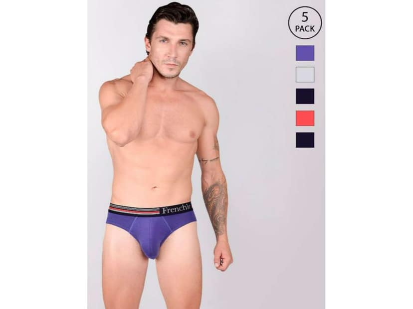 Frenchie Casuals 4000 Men Solid Cotton Briefs in Assorted Colours Pack of 5 - XL