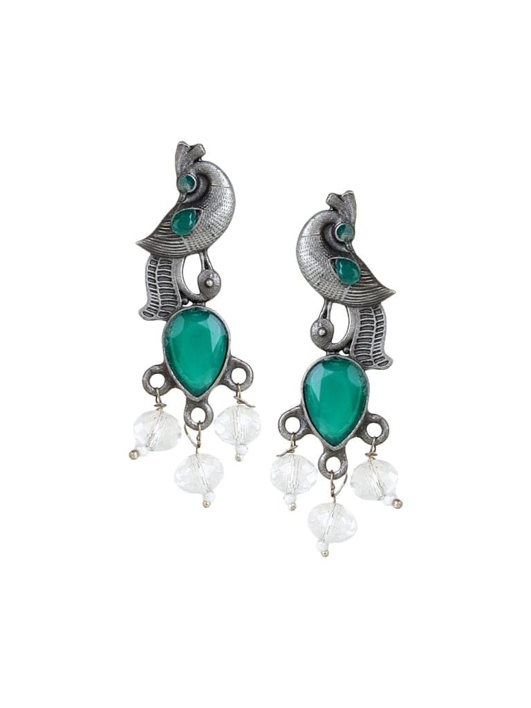 Cardinal Brass Green Stone Peacock Design Earrings Set view 2