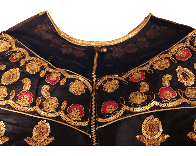 Embroidered Boat Neck Blouse in Black Silk view 3