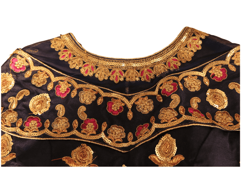 Embroidered Boat Neck Blouse in Black Silk view 4