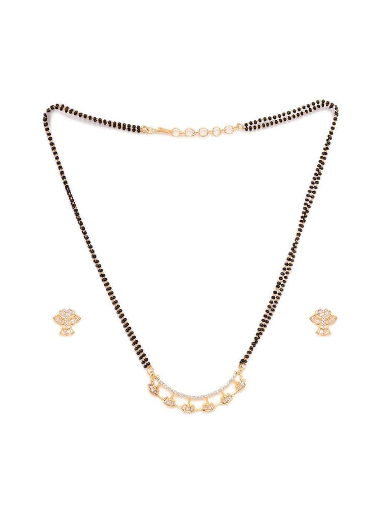 Gold Plated Black Beads AD Studded Mangalsutra Pendant Earrings Set view 4