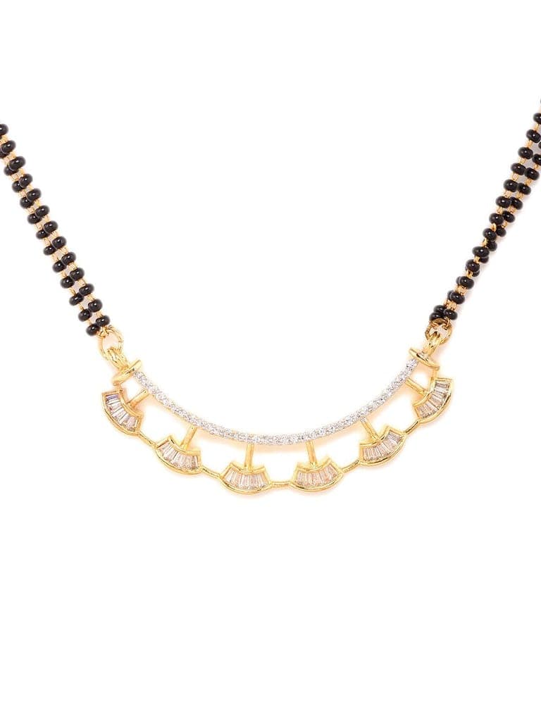 Gold Plated Black Beads AD Studded Mangalsutra Pendant Earrings Set view 5