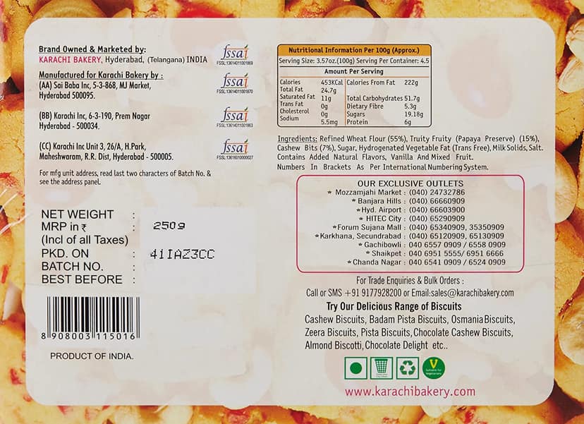 Karachi Bakery Fruit Biscuits, 250 gm view 2
