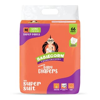 BABIECORN My Super Suit Baby Diaper Pants with Wetness Indicator 7 to 12kg - M (66 Pieces)