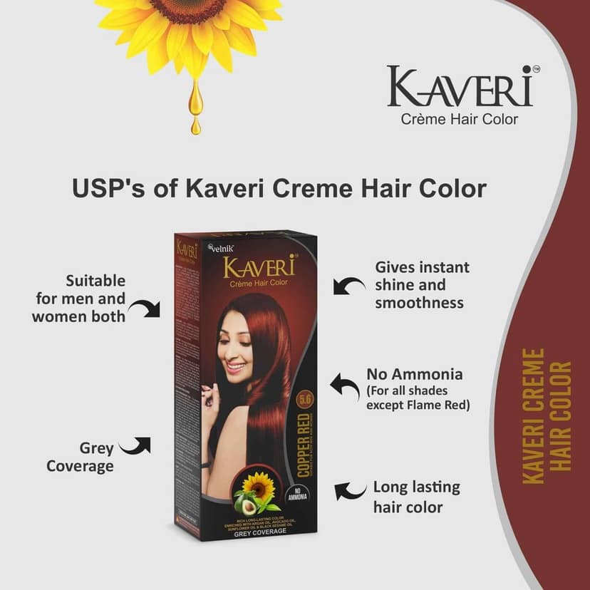 Kaveri Crme Hair Color Professional-grade Ammonia-free Damage Free Hair Colour for Women | PPD Free Organic Hair Colour with 100% Grey Coverage, Long Lasting Conditioning Hair Colo (pack of 2 Copper Red) view 4