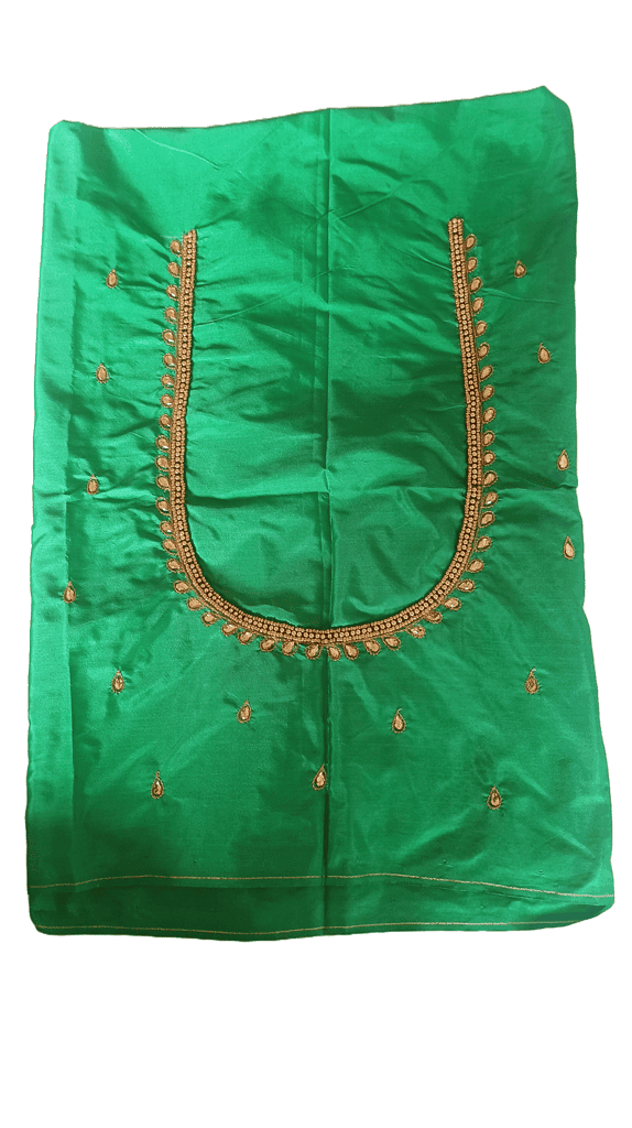 Green blouse with intricate zari and stone embroidery work
