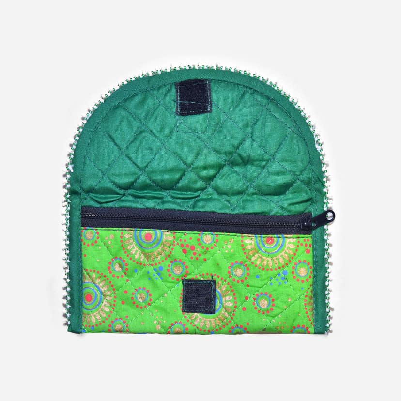 Tribes India Handcrafted Cotton, Spoange & Jeco Beeds Green Purse view 3