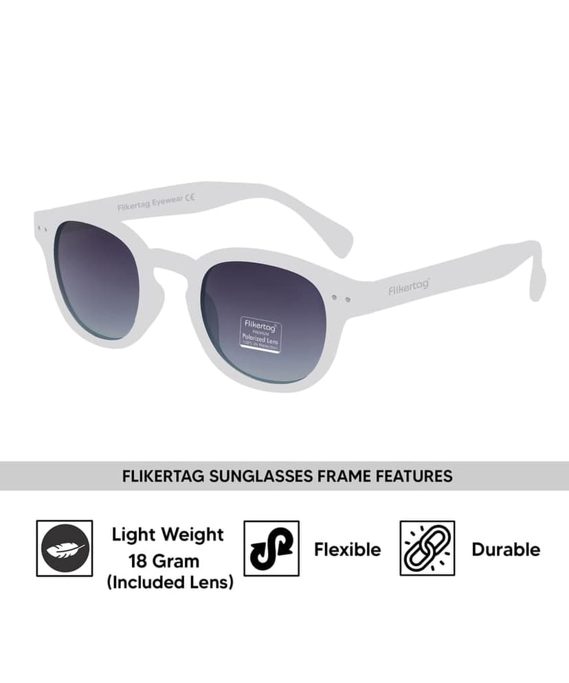 Flikertag Polarized Sunglasses With UV Protection For Men & Women | HD vision with Grey Gradient Lens [FTS 551 F3 Round Matte Transparent Frame with Smoke lens, 49mm] view 2