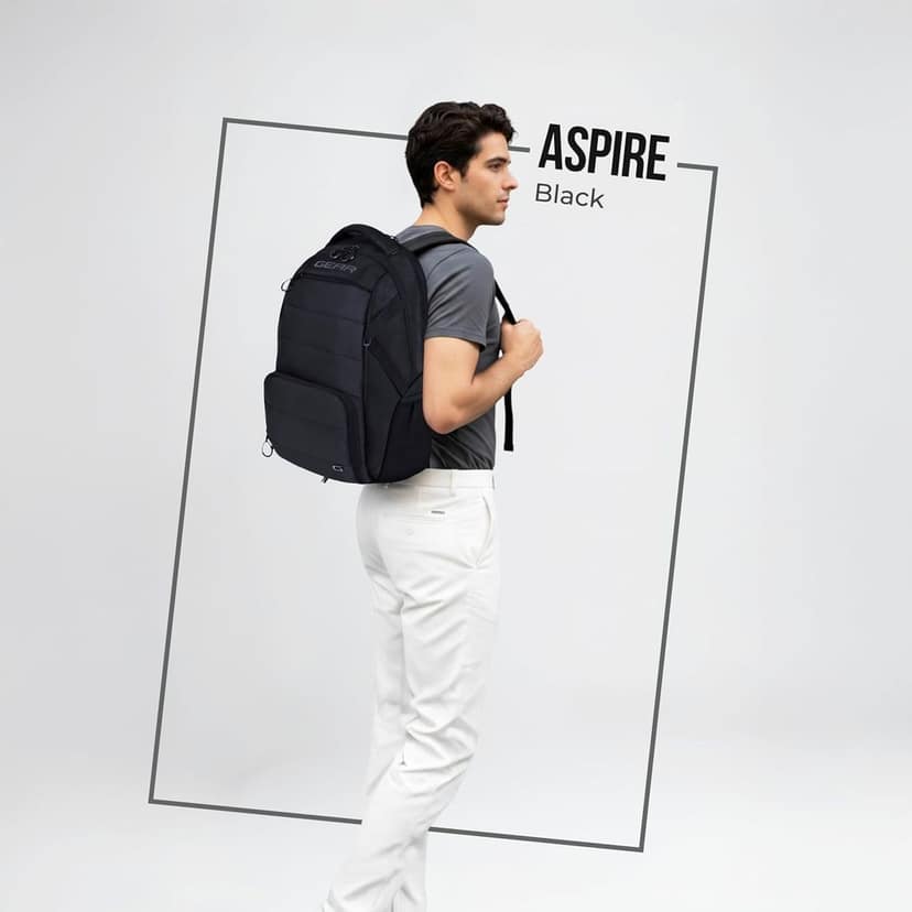 Aspire 19”/30L Large Water Resistant Laptop Backpack | Casual Backpack | Daypack | Travel Backpack | College Bag For Men/Women (Black) view 2