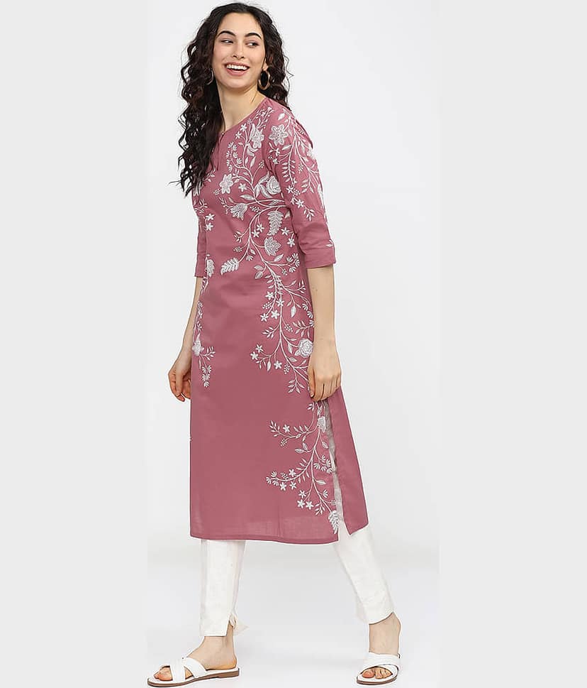 Vishudh Women Cotton Printed Straight Kurti ( Pink ) view 2