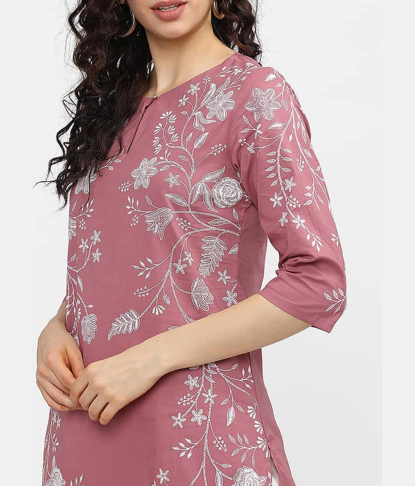 Vishudh Women Cotton Printed Straight Kurti ( Pink ) view 4