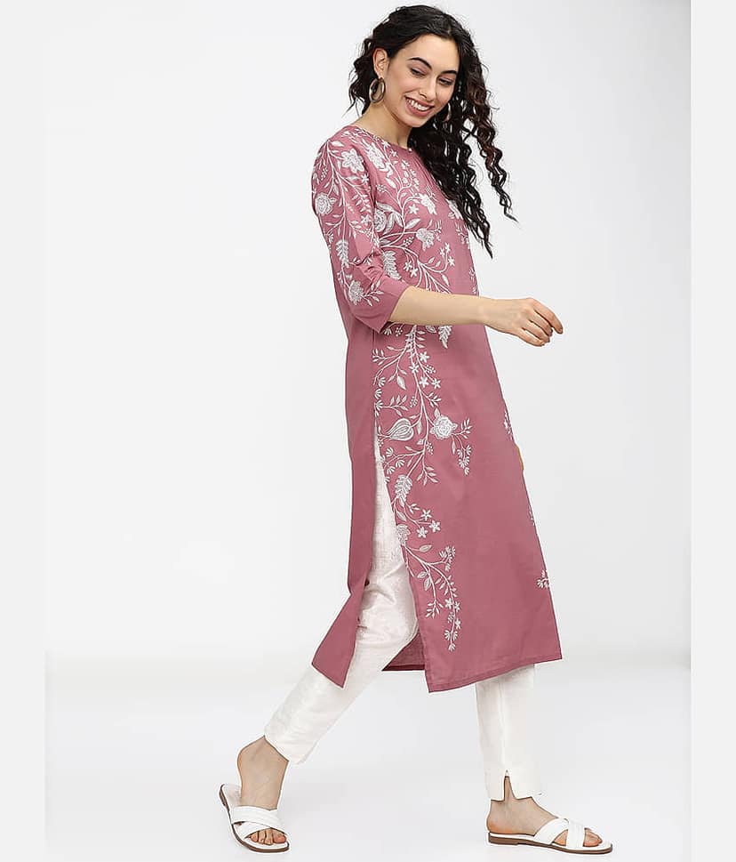 Vishudh Women Cotton Printed Straight Kurti ( Pink ) view 5