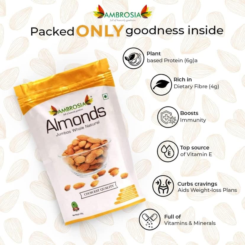 Ambrosia Jumbo California Almonds Sanora 250g (Pack of 1) view 4