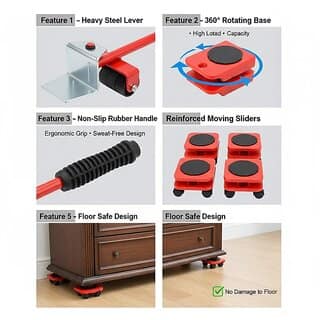 Furniture Movers Slider - Pack of 1 4 Pcs Furniture Lifter Mover Tool Set 360 Rotational Pads Heavy Duty Furniture Lifter and Mover Lifting Tool for 80 KG(Multi) view 7