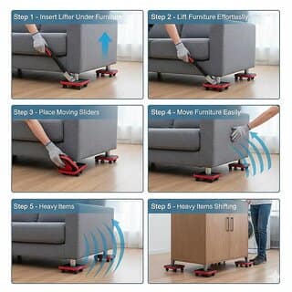 Furniture Movers Slider - Pack of 1 4 Pcs Furniture Lifter Mover Tool Set 360 Rotational Pads Heavy Duty Furniture Lifter and Mover Lifting Tool for 80 KG(Multi) view 9