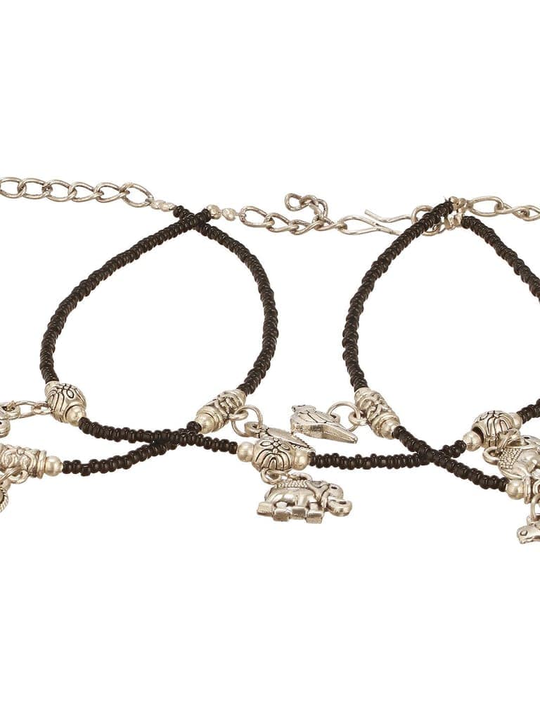 Combo of 3 Black Beads Minimal Thread Bird Elephant leaf Motif Anklet Payal view 4