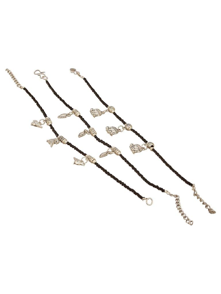 Combo of 3 Black Beads Minimal Thread Bird Elephant leaf Motif Anklet Payal view 5